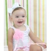White Baby Pettitop with Bunch of Light Pink Rosettes & Light Pink Bow NT255 